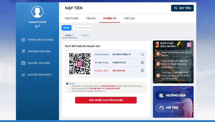 Hình ảnh nạp tiền nhanh tại Sin88