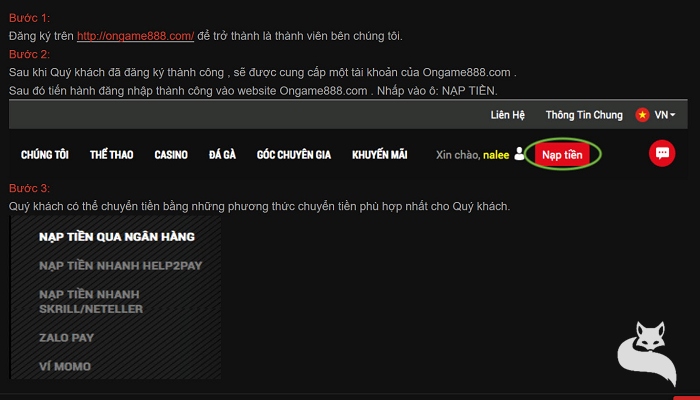 nạp tiền ongame888