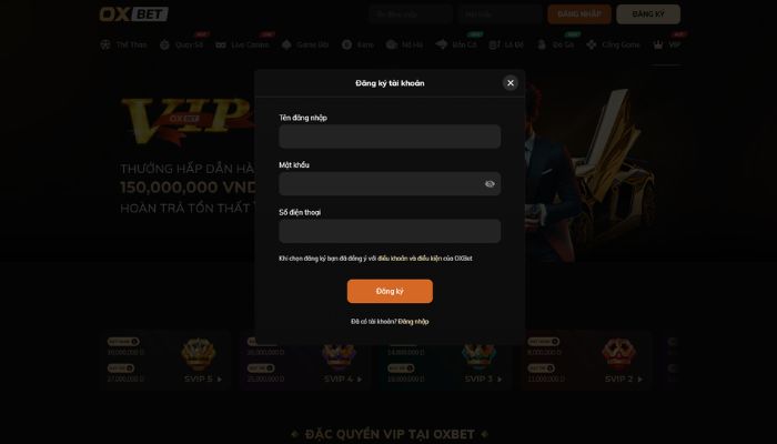 Hình ảnh Đăng ký tài khoản Oxbet cực dễ
