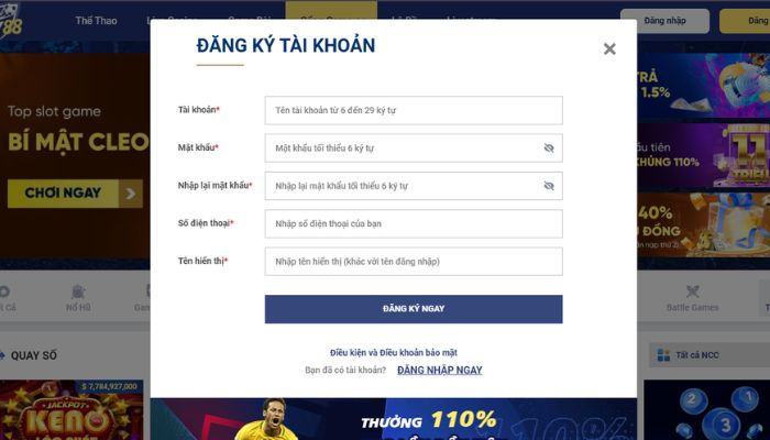 Hình ảnh đăng ký tài khoản Sky88