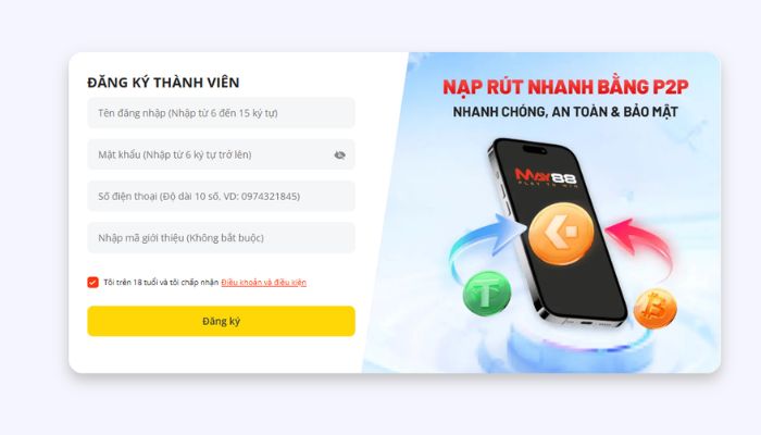 HÌnh ảnh đăng ký tài khoản nhanh chóng tại May88